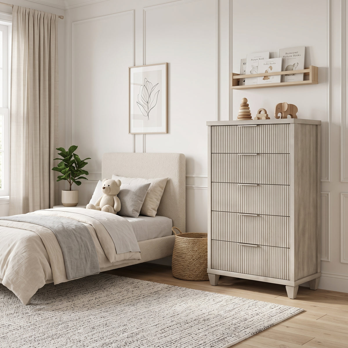 Galano 28.7" W Mid-Century Modern 5 Drawer Chest with Fluted Fronts and Interlocking Drawers