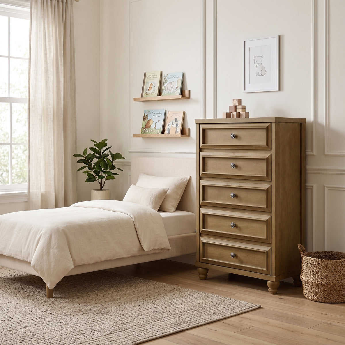 Galano 28.7" W Transitional 5 Drawer Chest with Solid Wood Feet and Interlocking Drawers