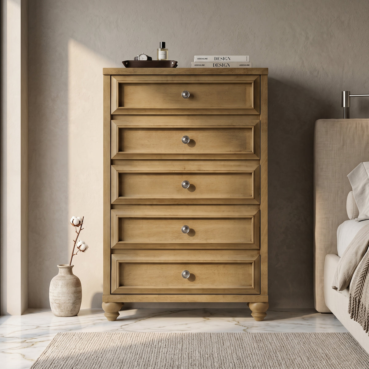Galano 28.7" W Transitional 5 Drawer Chest with Solid Wood Feet and Interlocking Drawers