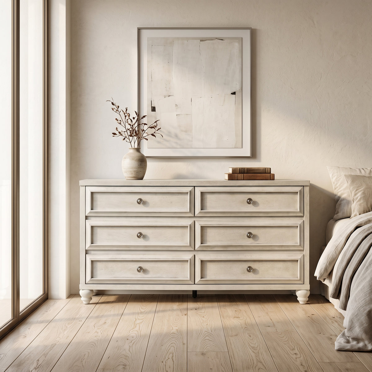 Galano 54.8" W Traditional 6 Drawer Double Dresser with Solid Wood Bun Feet and Interlocking Drawers