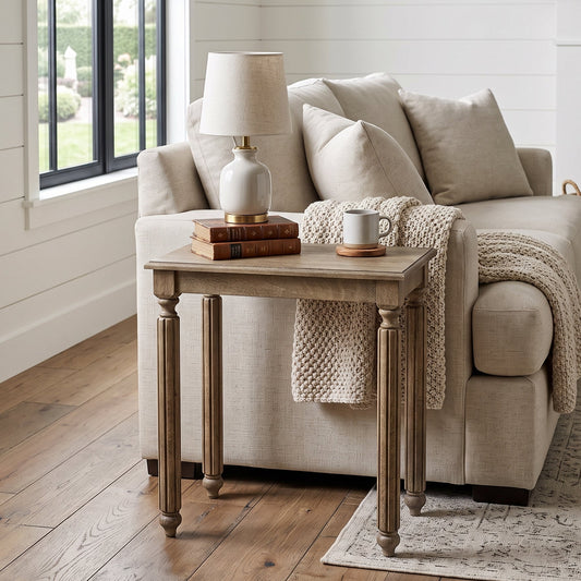 Galano 23.6" Rustic Solid Wood Turned Leg Rectangular End Table