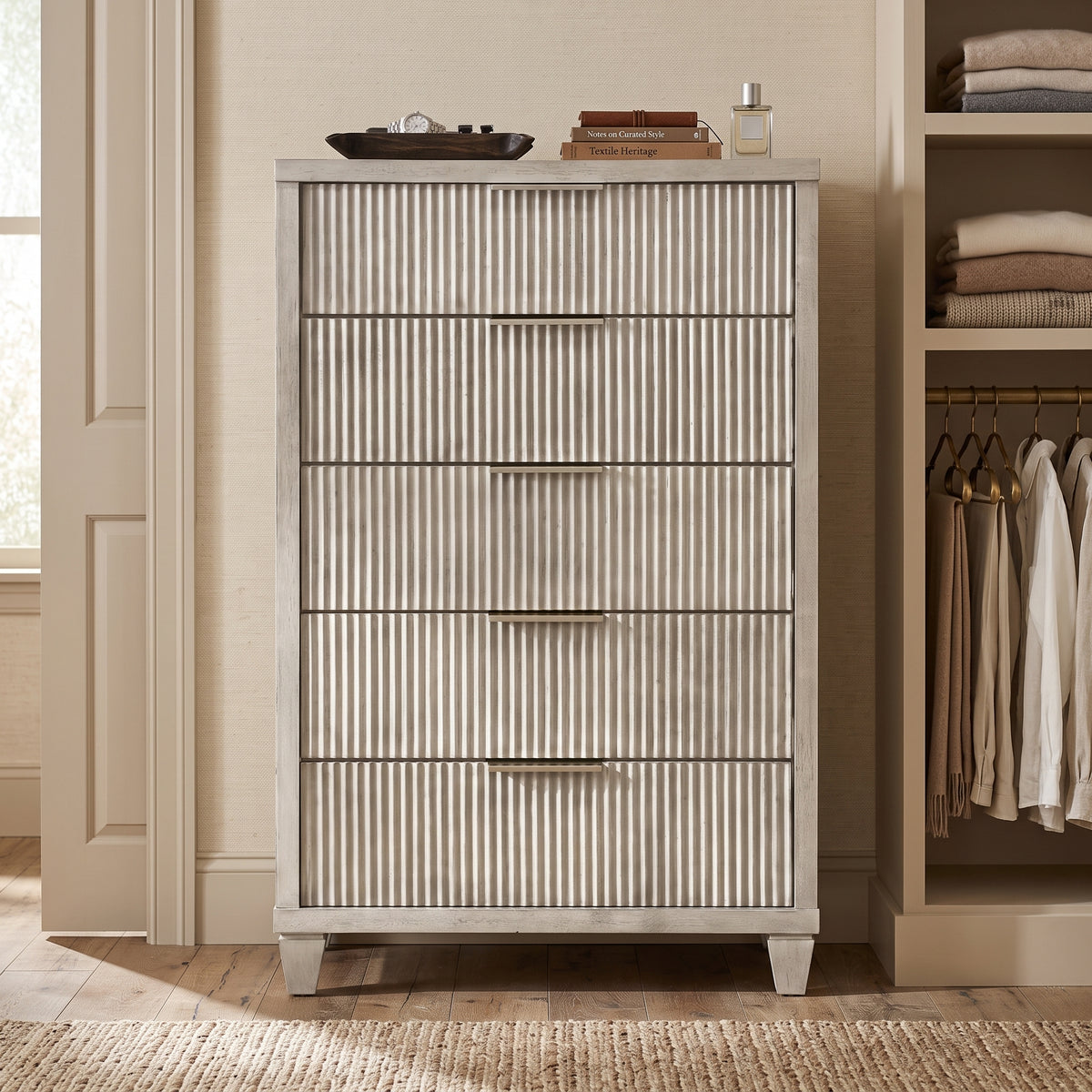 Galano 28.7" W Mid-Century Modern 5 Drawer Chest with Fluted Fronts and Interlocking Drawers