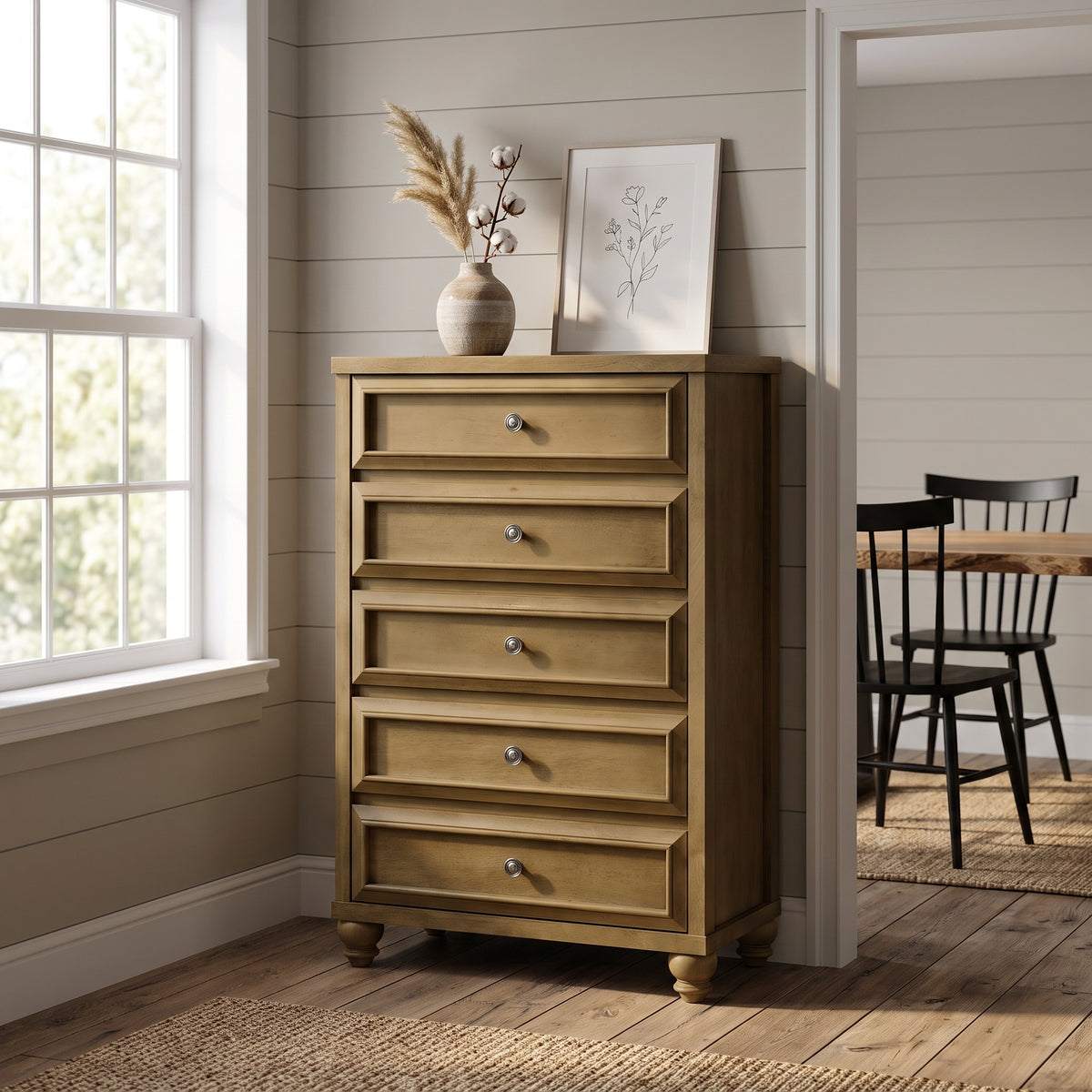 Galano 28.7" W Transitional 5 Drawer Chest with Solid Wood Feet and Interlocking Drawers