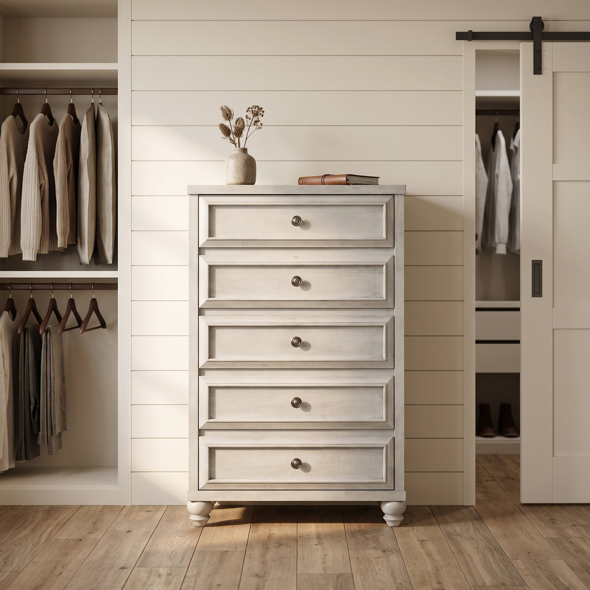 Galano 28.7" W Transitional 5 Drawer Chest with Solid Wood Feet and Interlocking Drawers
