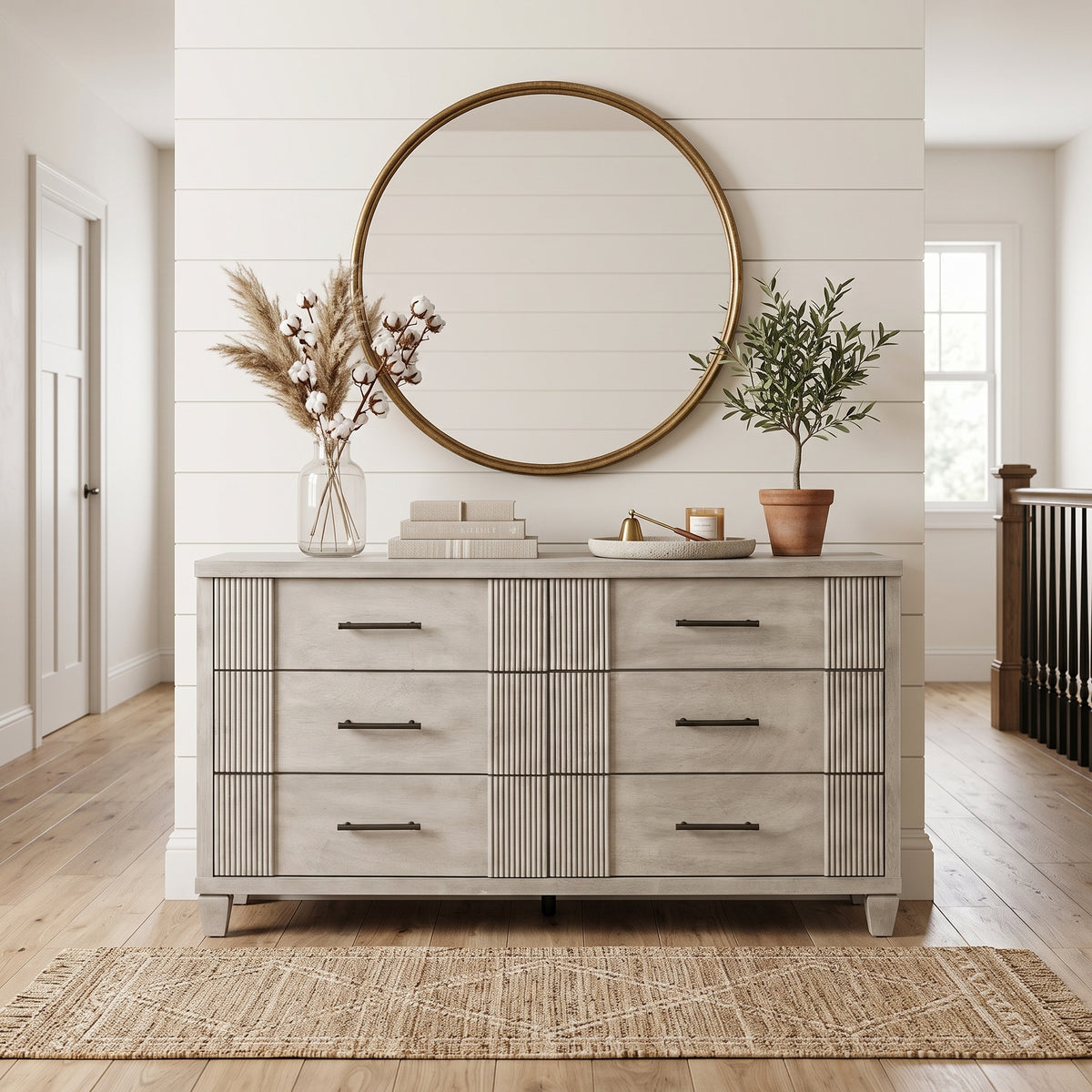 Galano 54.8" W Mid-Century Modern 6 Drawer Dresser with Fluted Fronts and Solid Wood Feet