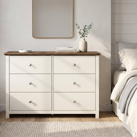 Galano Modern 6-Drawer Double Dresser with Interlocking Drawers and Metal Knobs