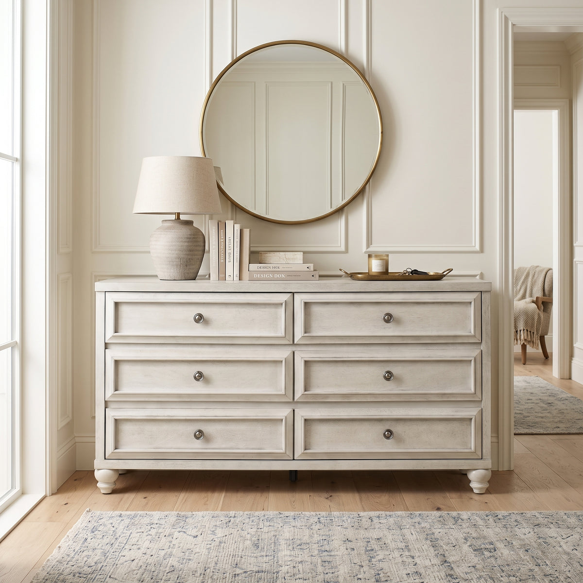 Galano 54.8" W Traditional 6 Drawer Double Dresser with Solid Wood Bun Feet and Interlocking Drawers