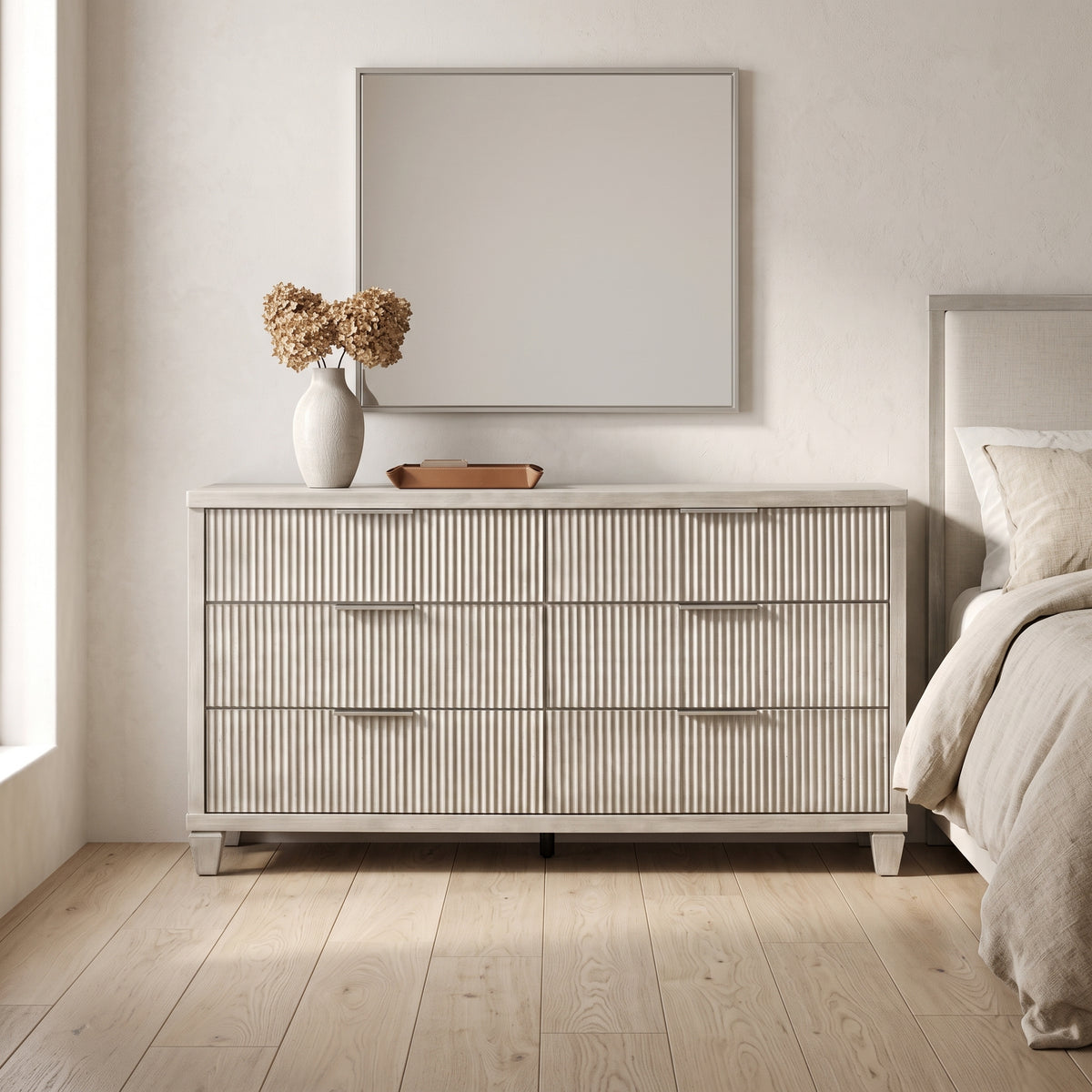 Galano 54.8" Wide Mid-Century Modern 6 Drawer Dresser with Fluted Fronts and Solid Wood Feet