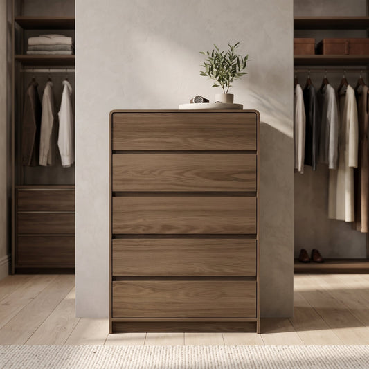 Galano 31.5" W Modern 5 Drawer Chest with Interlocking Drawers and Rounded Edges - Brown