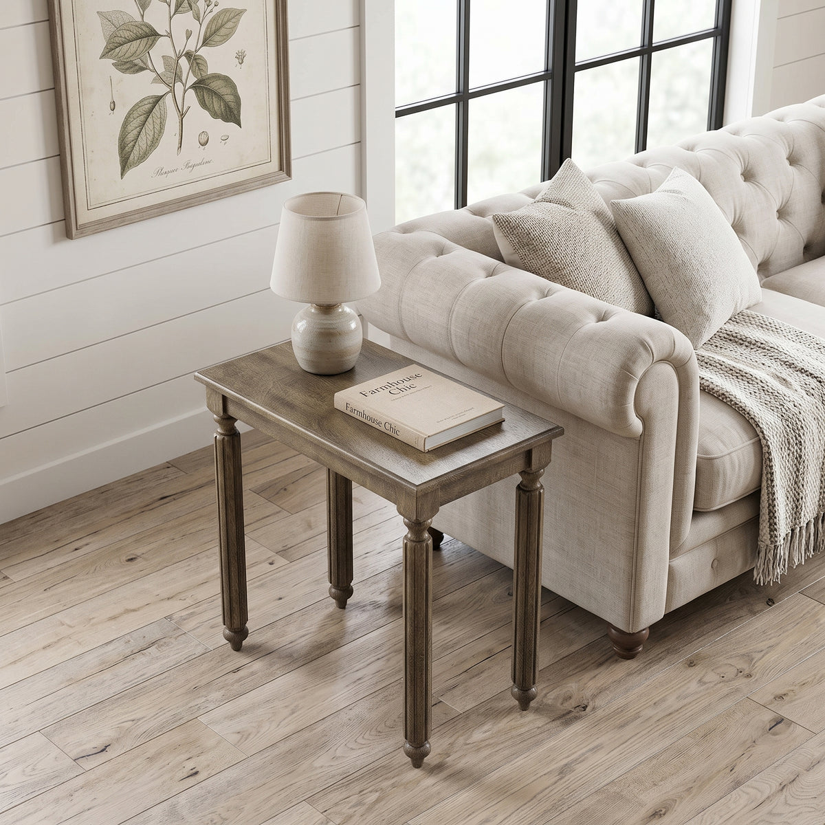 Galano 23.6" Rustic Solid Wood Turned Leg Rectangular End Table