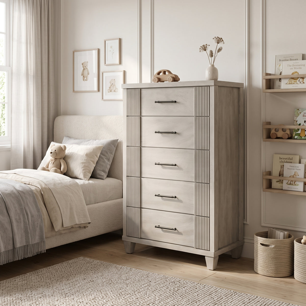 Galano 28.7" W Mid-Century Modern 5 Drawer Chest with Fluted Fronts and Solid Wood Legs