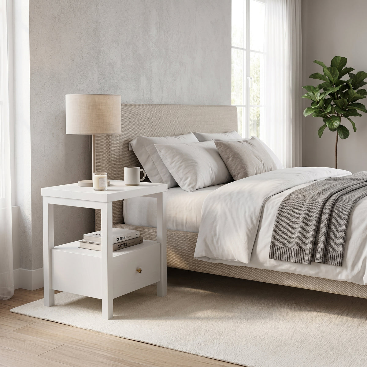 Galano 23" H Modern 1 Drawer Nightstand Bedside Table with Open Storage Shelf - White