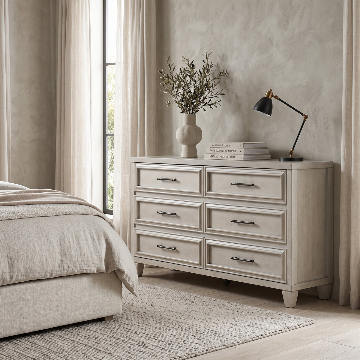 Galano 54.9" W Traditional 6 Drawer Dresser with Solid Wood Feet and Interlocking Drawers