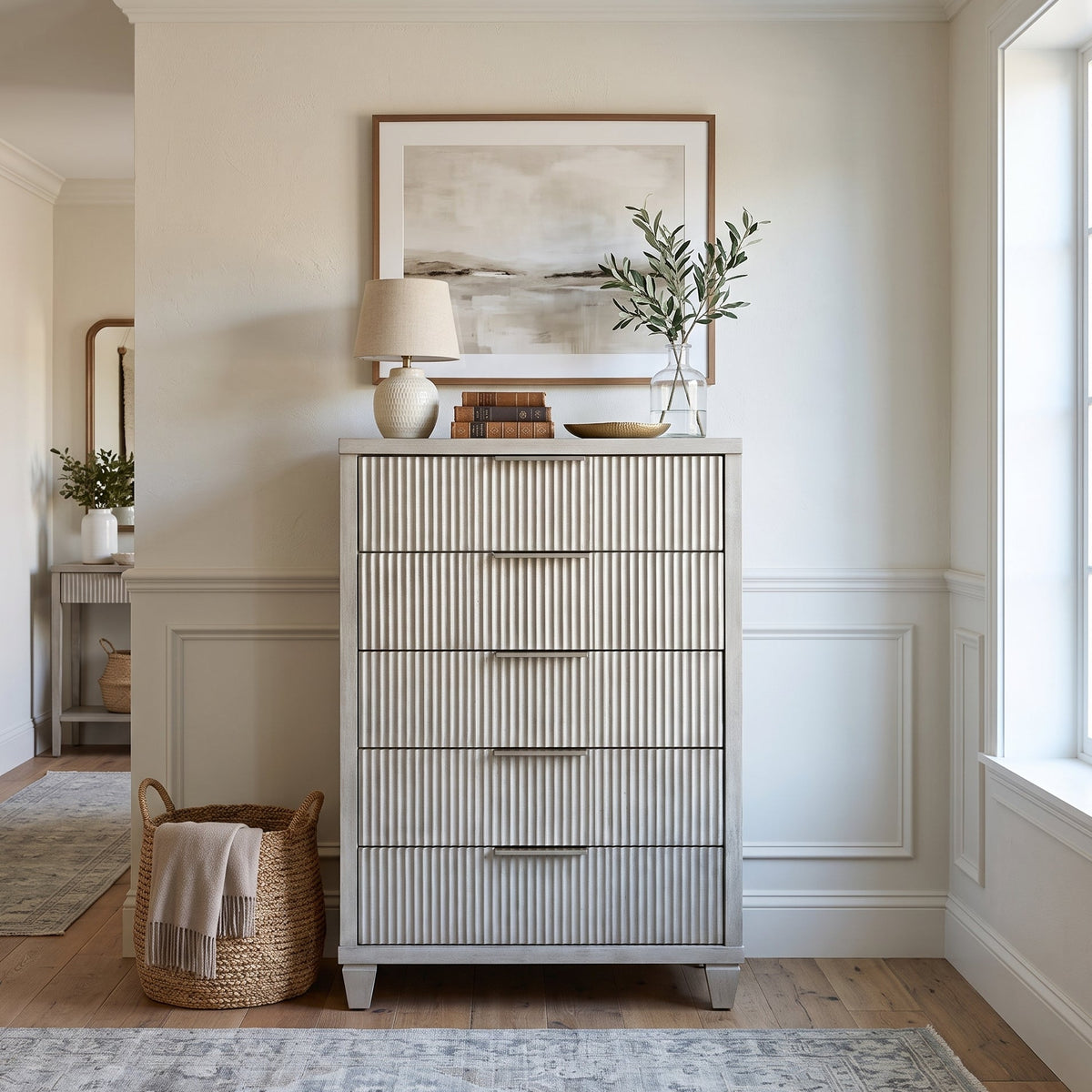Galano 28.7" W Mid-Century Modern 5 Drawer Chest with Fluted Fronts and Interlocking Drawers