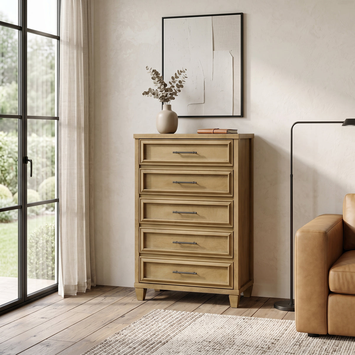Galano 28.7" W Traditional 5 Drawer Chest with Solid Wood Details and Interlocking Drawers