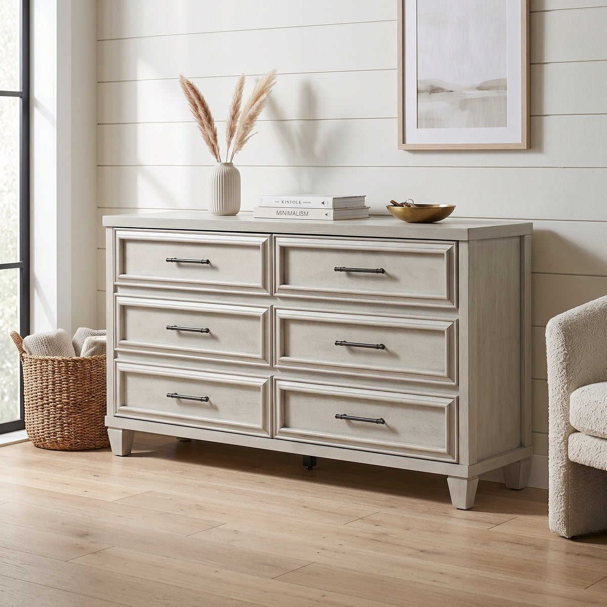 Galano 54.9" W Traditional 6 Drawer Dresser with Solid Wood Feet and Interlocking Drawers
