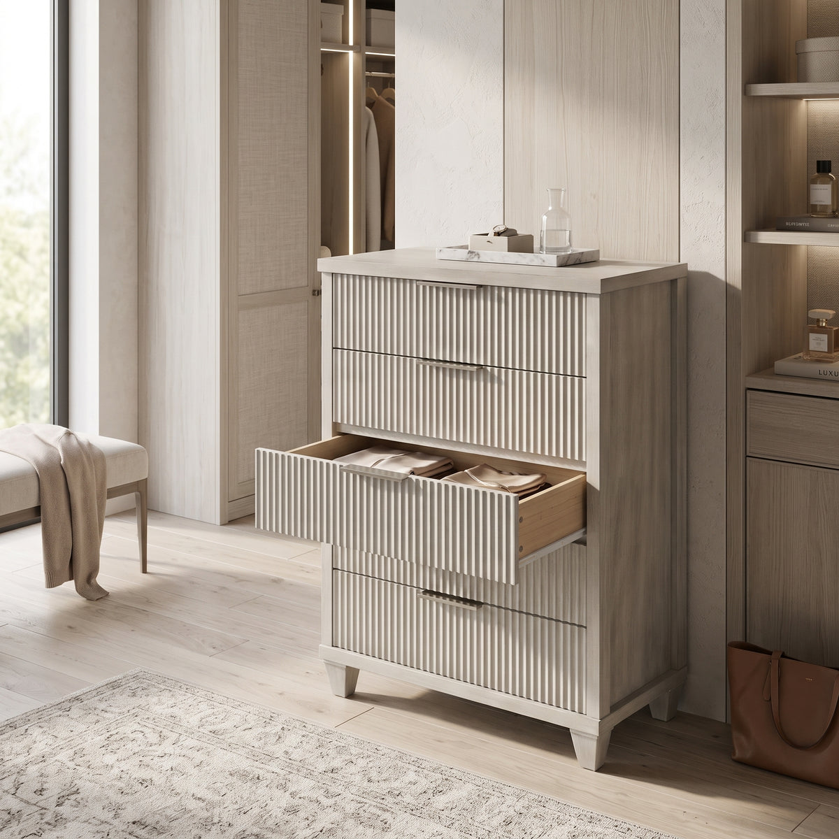 Galano 28.7" W Mid-Century Modern 5 Drawer Chest with Fluted Fronts and Interlocking Drawers