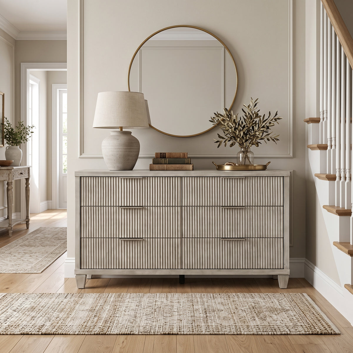 Galano 54.8" Wide Mid-Century Modern 6 Drawer Dresser with Fluted Fronts and Solid Wood Feet
