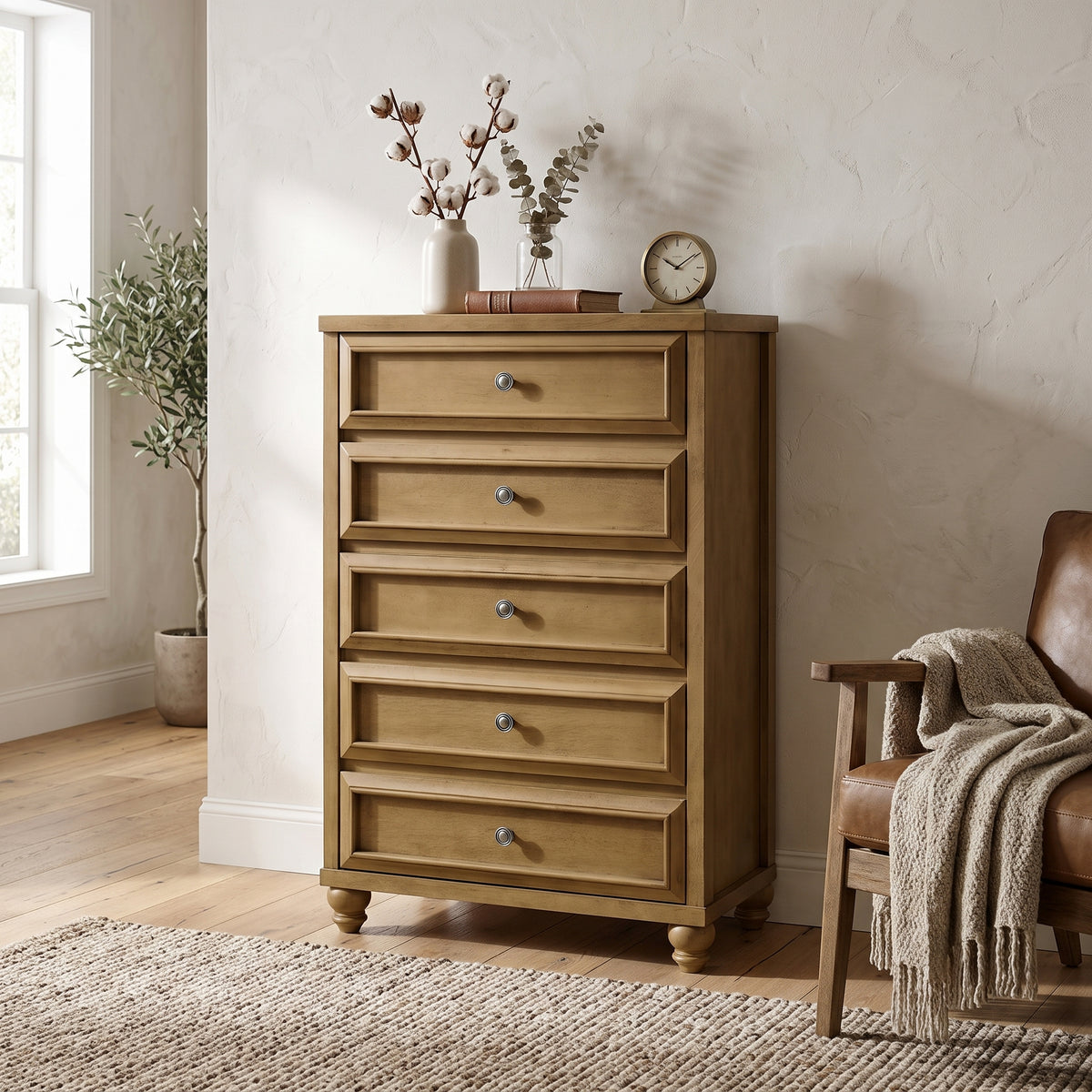 Galano 28.7" W Transitional 5 Drawer Chest with Solid Wood Feet and Interlocking Drawers