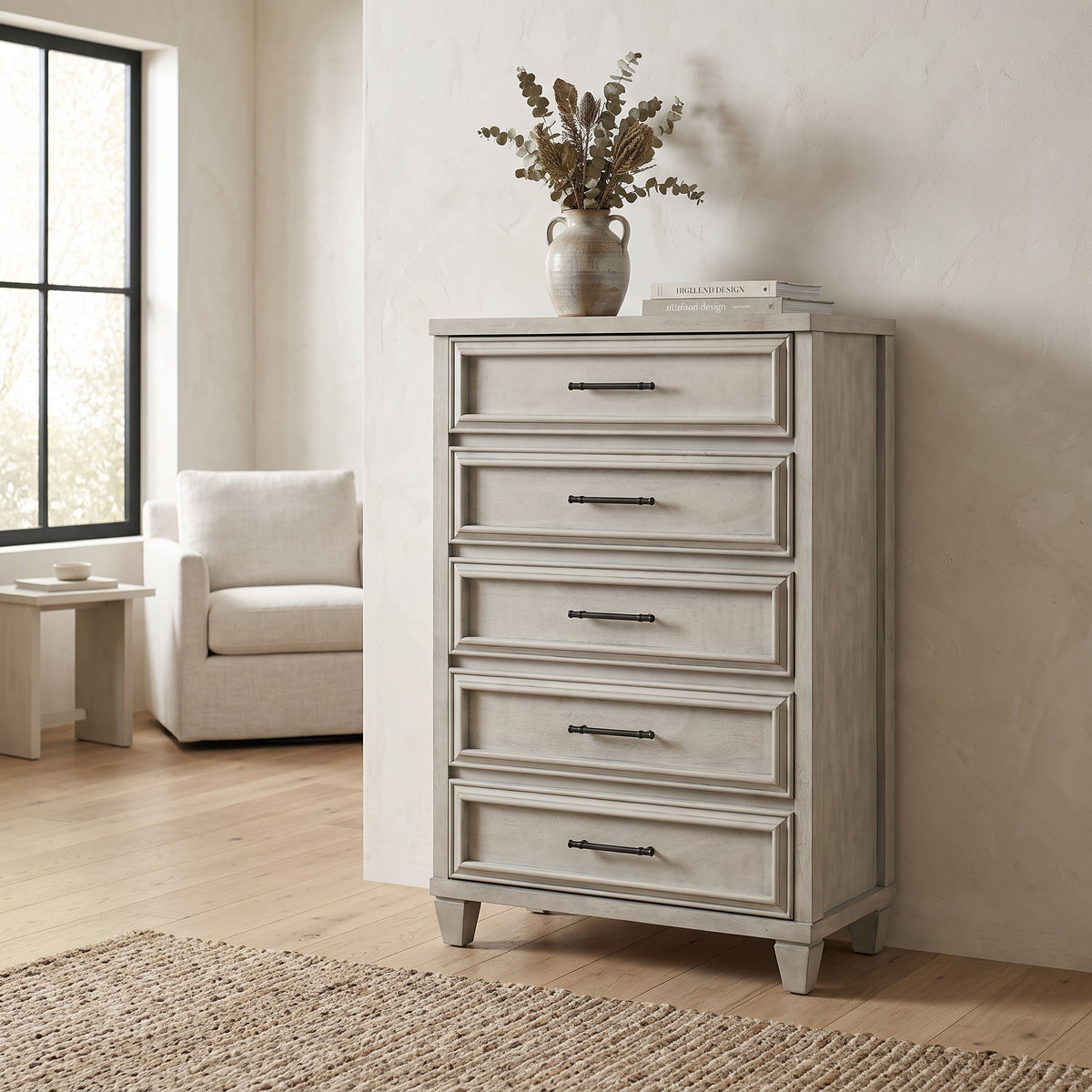 Galano 28.7" W Traditional 5 Drawer Chest with Solid Wood Details and Interlocking Drawers
