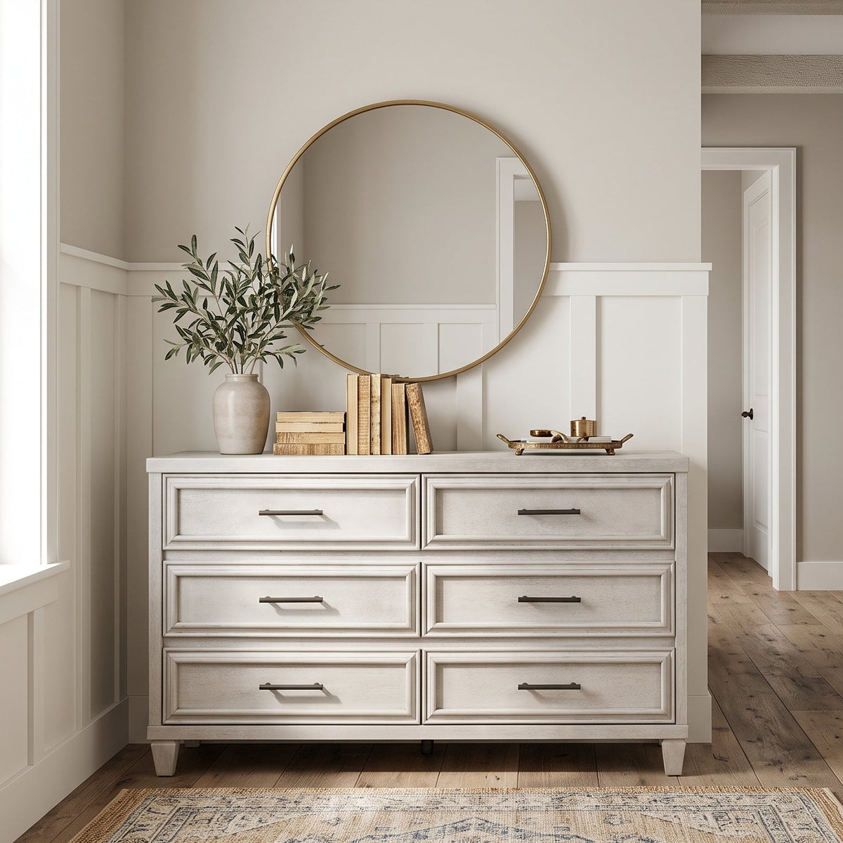 Galano 54.9" W Traditional 6 Drawer Dresser with Solid Wood Feet and Interlocking Drawers