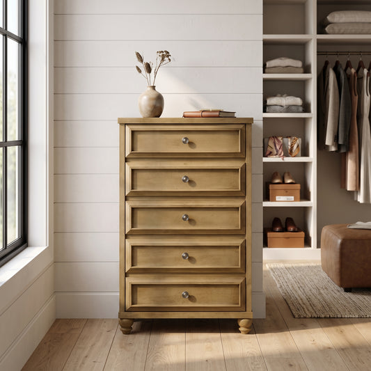 Galano 28.7" W Transitional 5 Drawer Chest with Solid Wood Feet and Interlocking Drawers