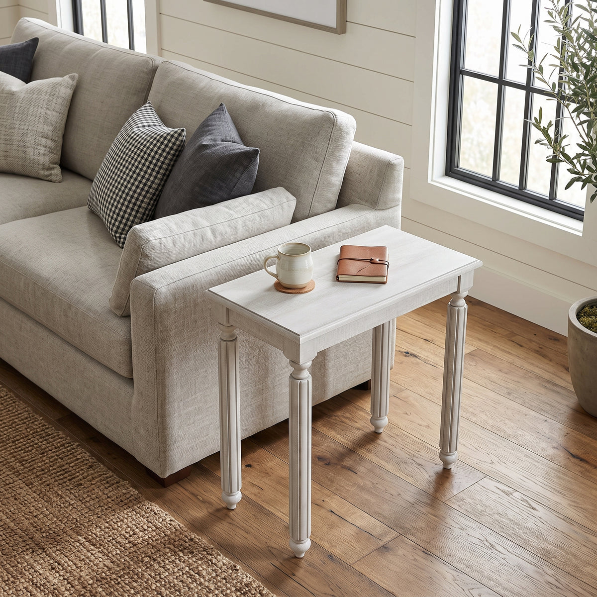 Galano 23.6" Rustic Solid Wood Turned Leg Rectangular End Table