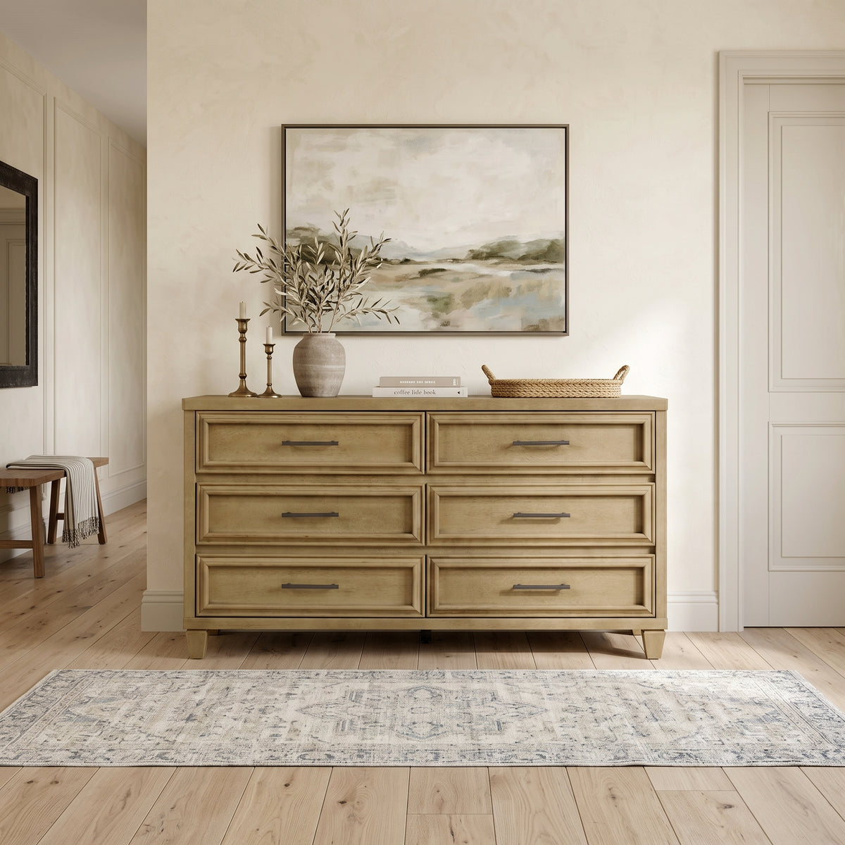 Galano 54.9" W Traditional 6 Drawer Dresser with Solid Wood Feet and Interlocking Drawers
