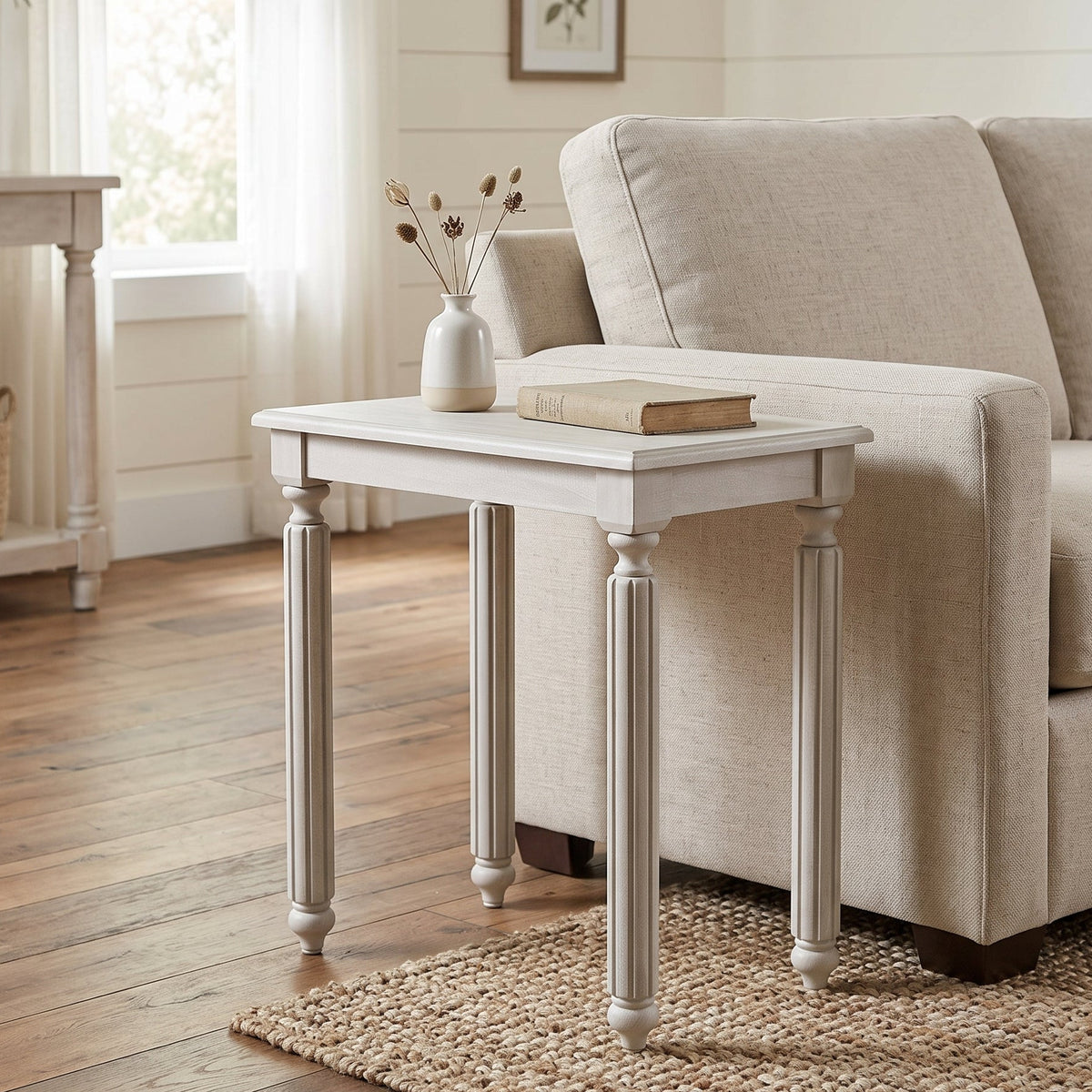 Galano 23.6" Rustic Solid Wood Turned Leg Rectangular End Table