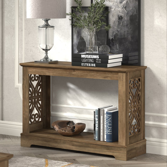 Galano 42.1" Traditional Wood Console Table with Decorative Cutout Panels and Storage Shelf