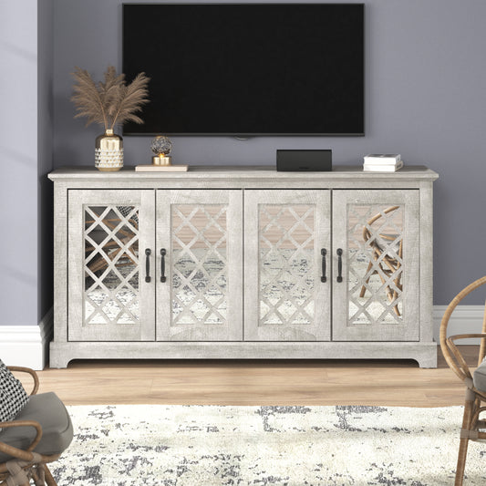 Galano Mirrored 4-Door TV Stand with Concealed Storage 59.6" W × 15.7" D × 29.3" H