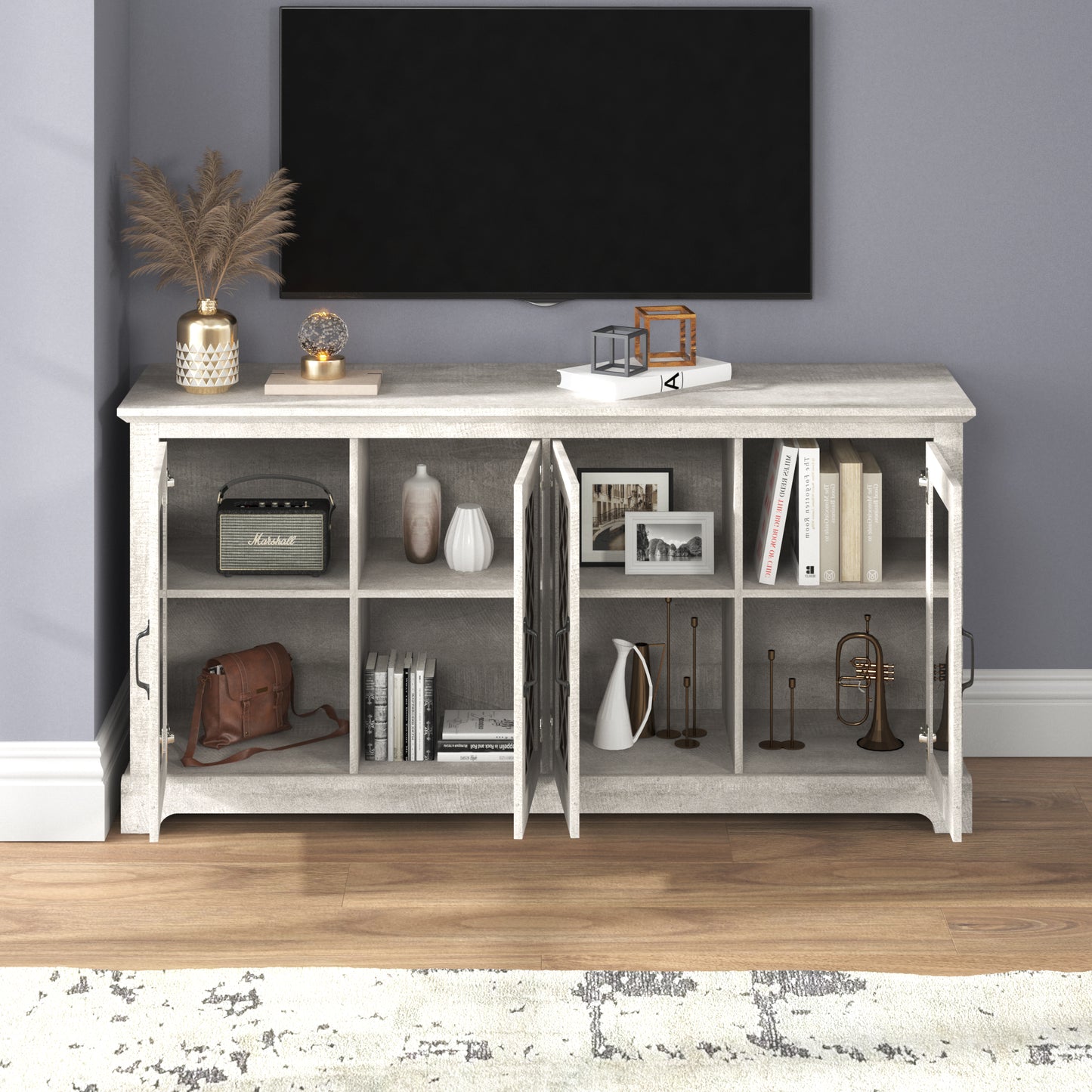 Galano Mirrored 4-Door TV Stand with Concealed Storage 59.6" W × 15.7" D × 29.3" H