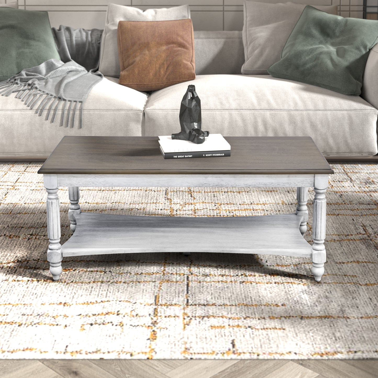 Galano Marcello Rectangular Coffee Table - Antique White & Antique Oak