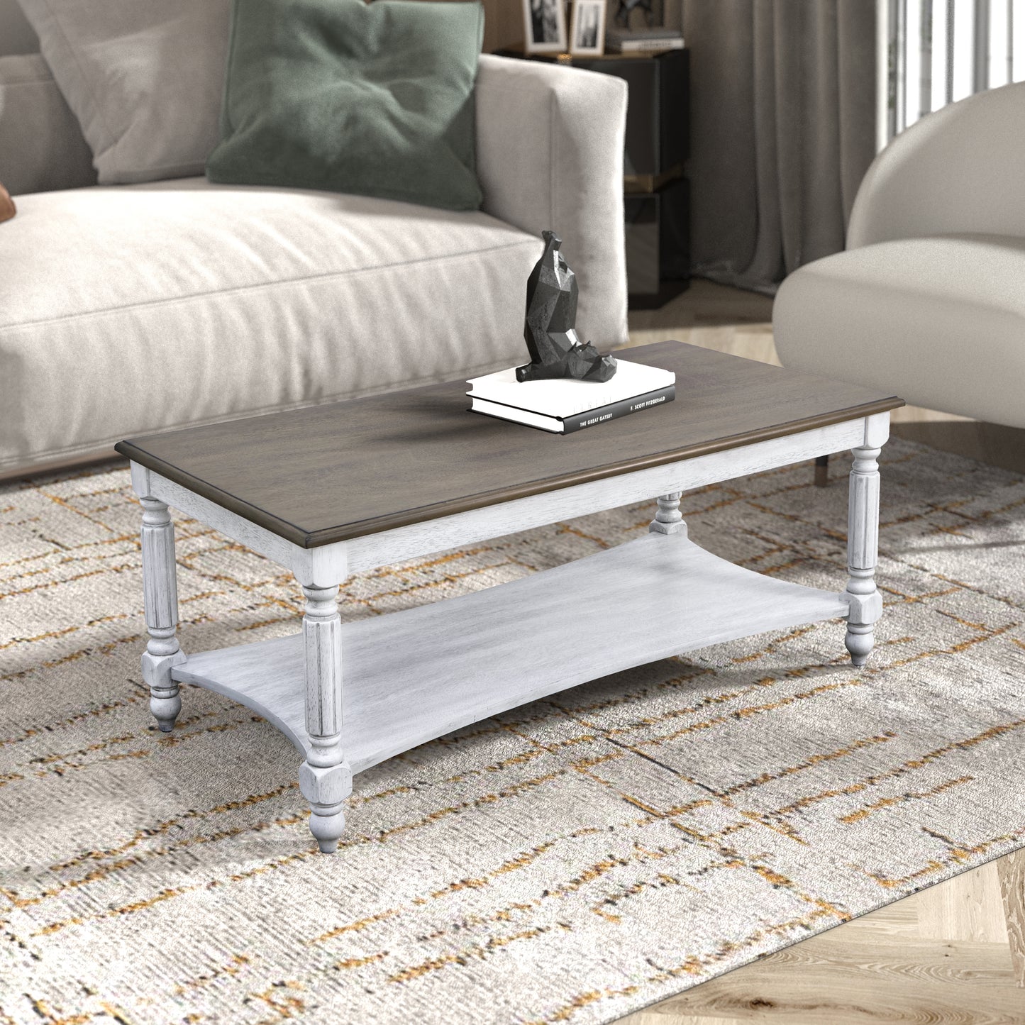 Galano Marcello Rectangular Coffee Table - Antique White & Antique Oak