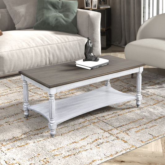 Galano Marcello Rectangular Coffee Table - Antique White & Antique Oak