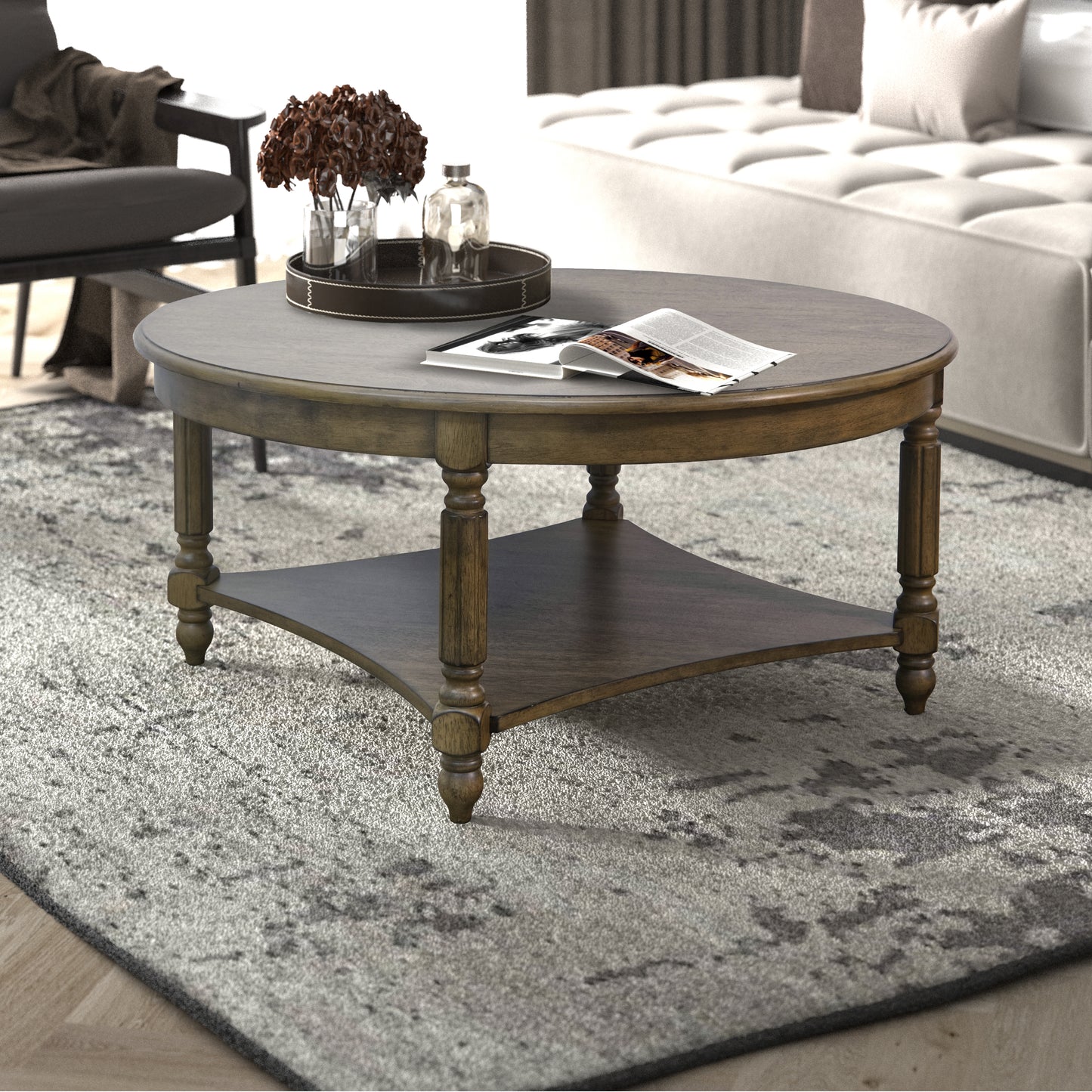Galano Round Coffee Table with Solid Wood Legs 34.6" W x 34.6" D x 16.5" H