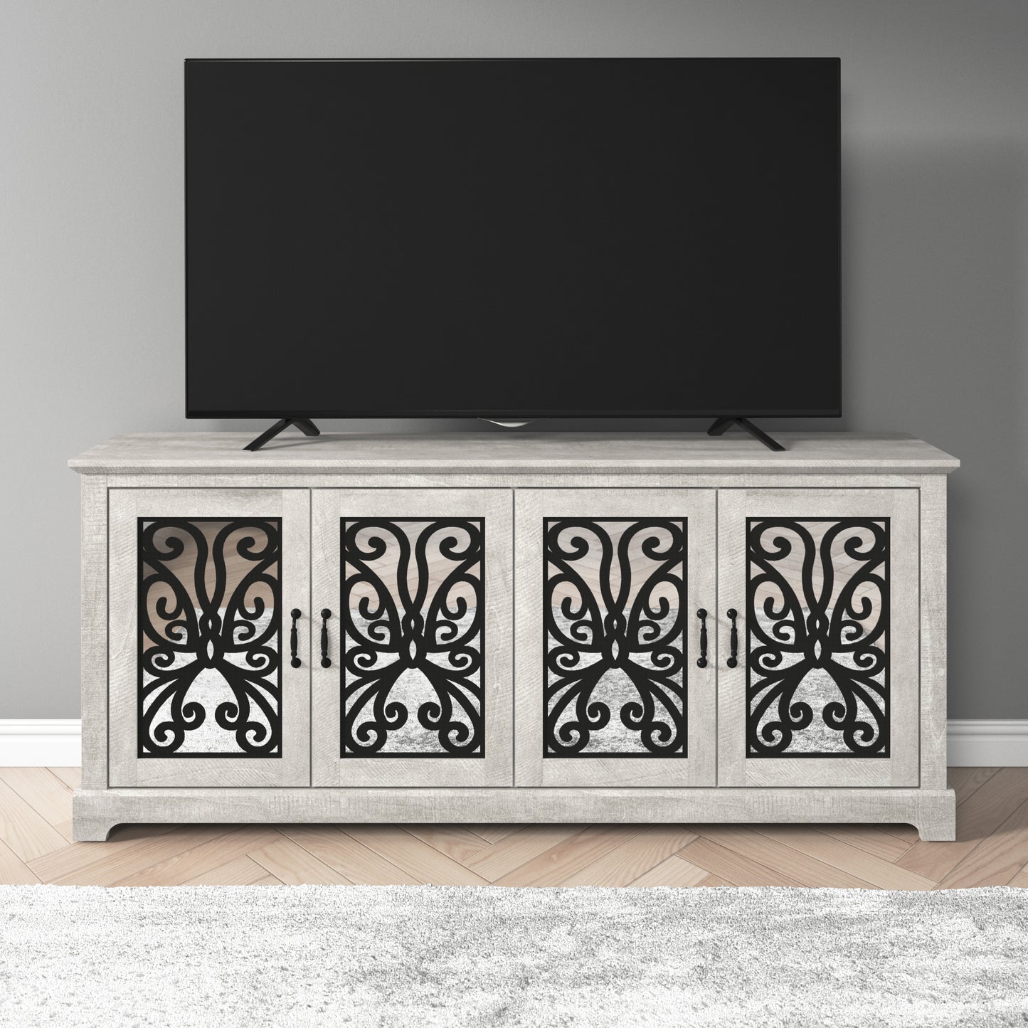 GALANO Traditional Mirrored Door TV Stand with Adjustable Shelves 68.2" W x 17.2" D x 29.3" H