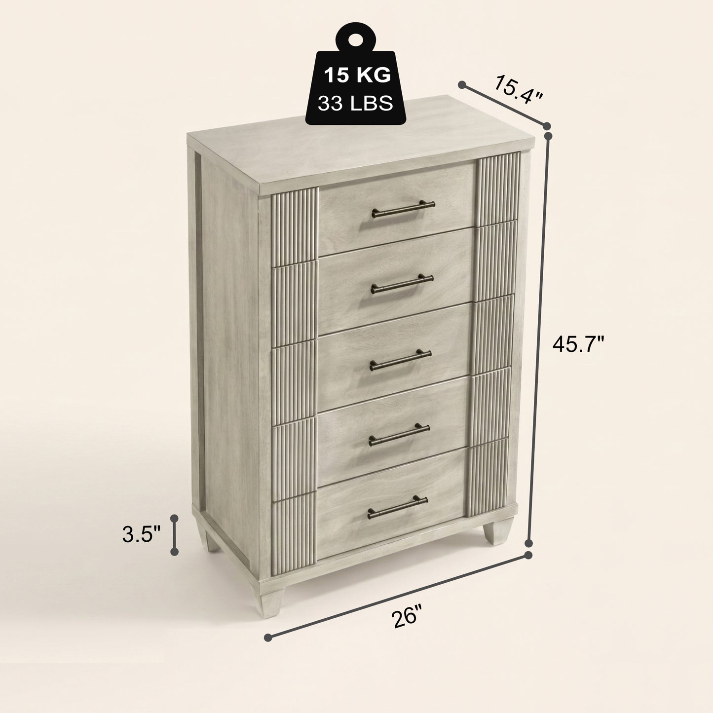 GALANO 5-Drawer Chest, 28.7" Wide Mid-Century Fluted Design, 1 Chest