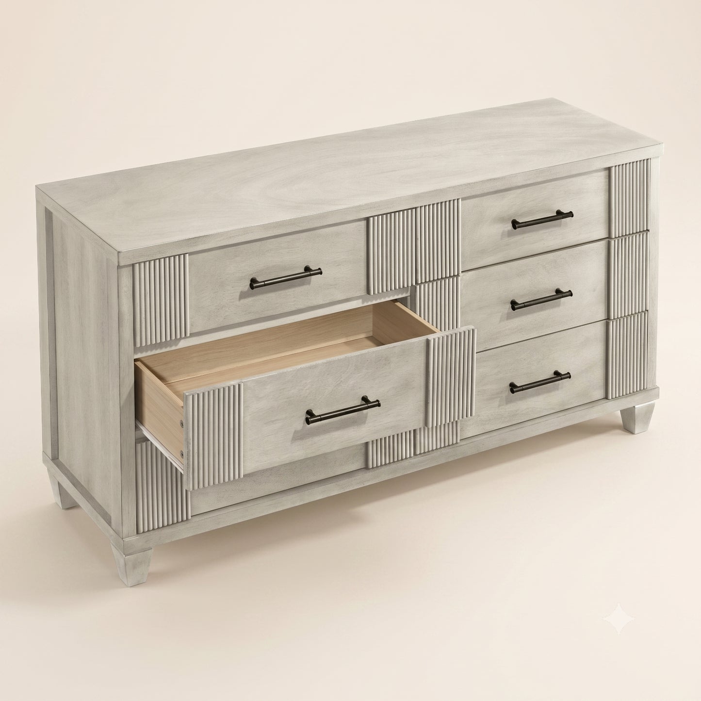 GALANO 6-Drawer Double Dresser, 54.8" Wide, Mid-Century Fluted Design, 1 Dresser