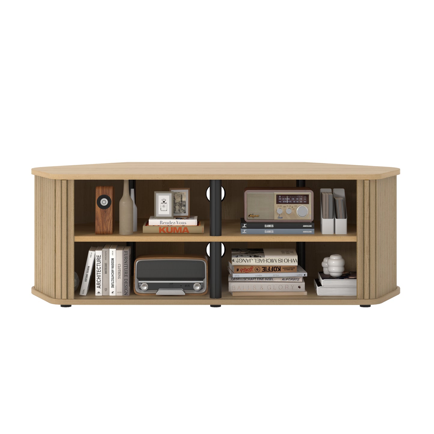 Galano Corner TV Stand with Fluted Doors 43.3" W × 20.0" D × 14.8" H, Oslo Oak