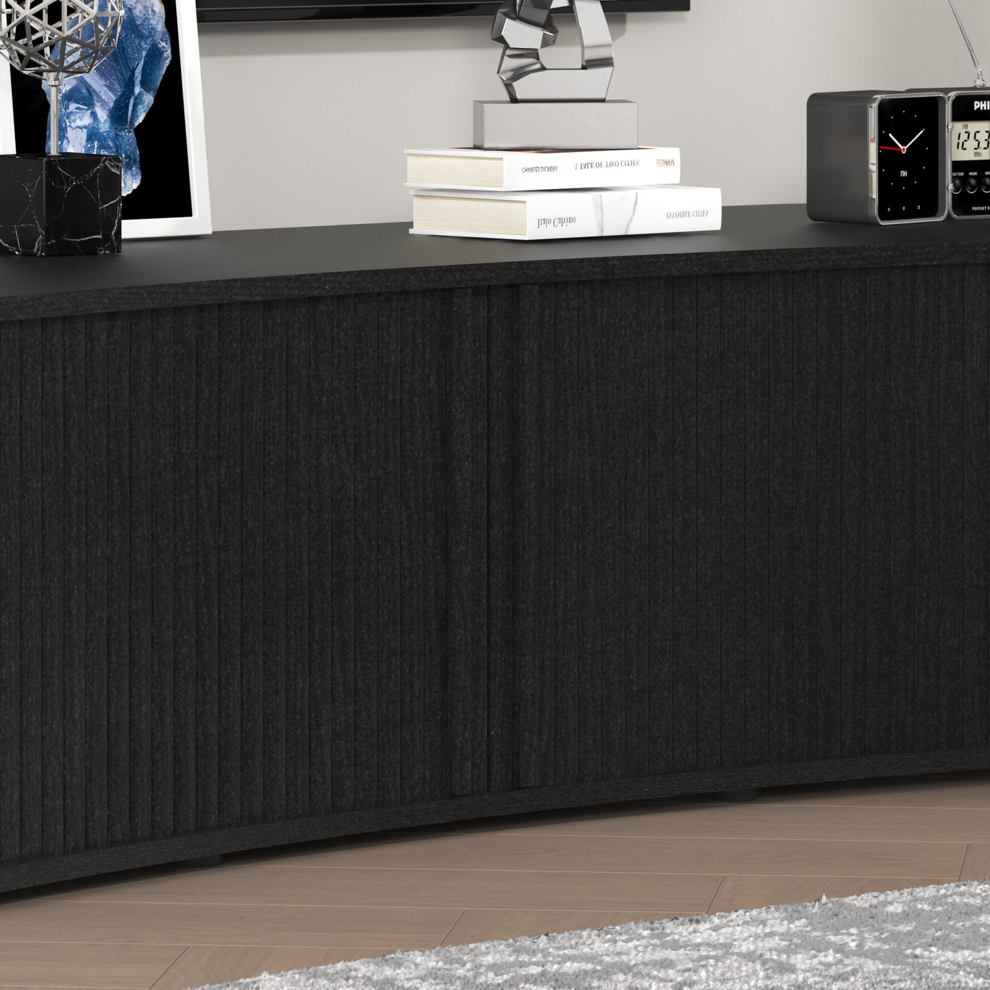 Galano Curved TV Stand with Sliding Doors, 59.1" W x 17.7" D x 14.9" H