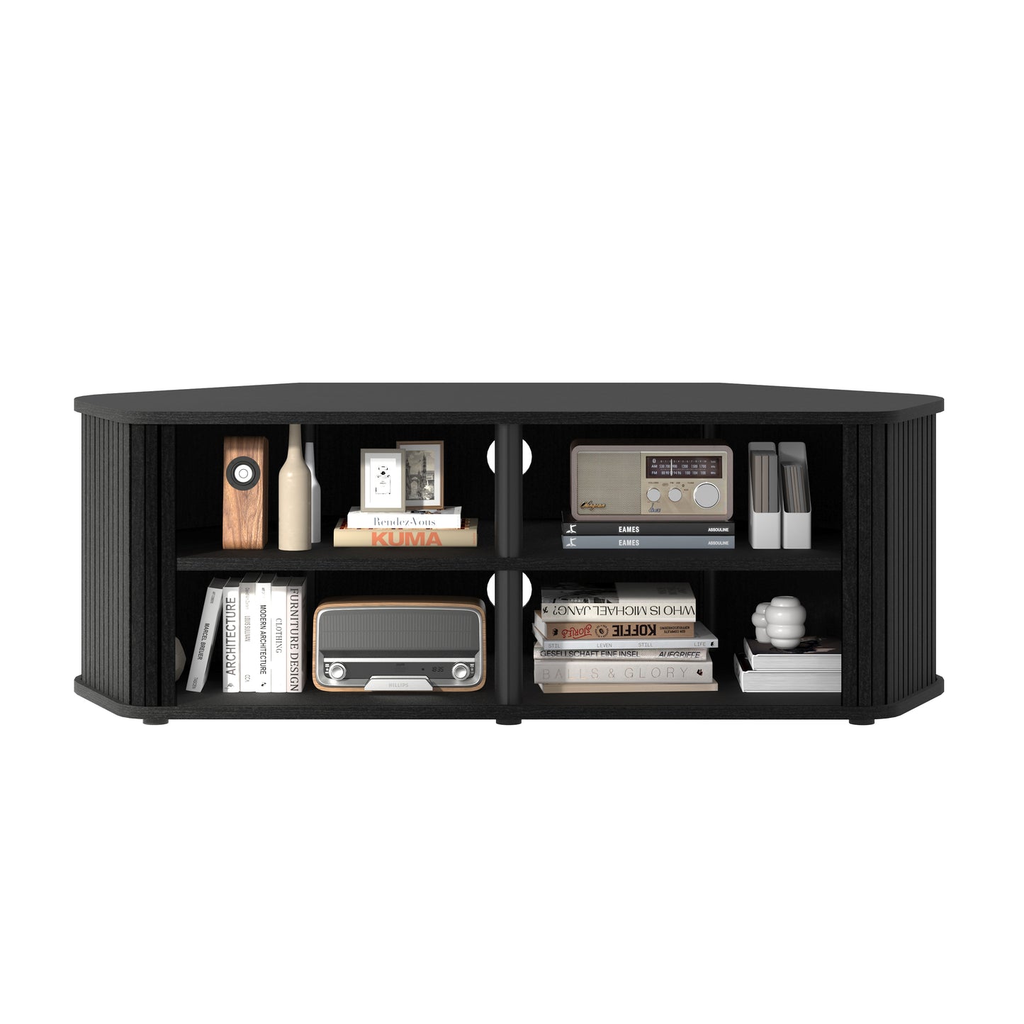 Galano Corner TV Stand with Fluted Doors 43.3" W × 20.0" D × 14.8" H, Black Oak