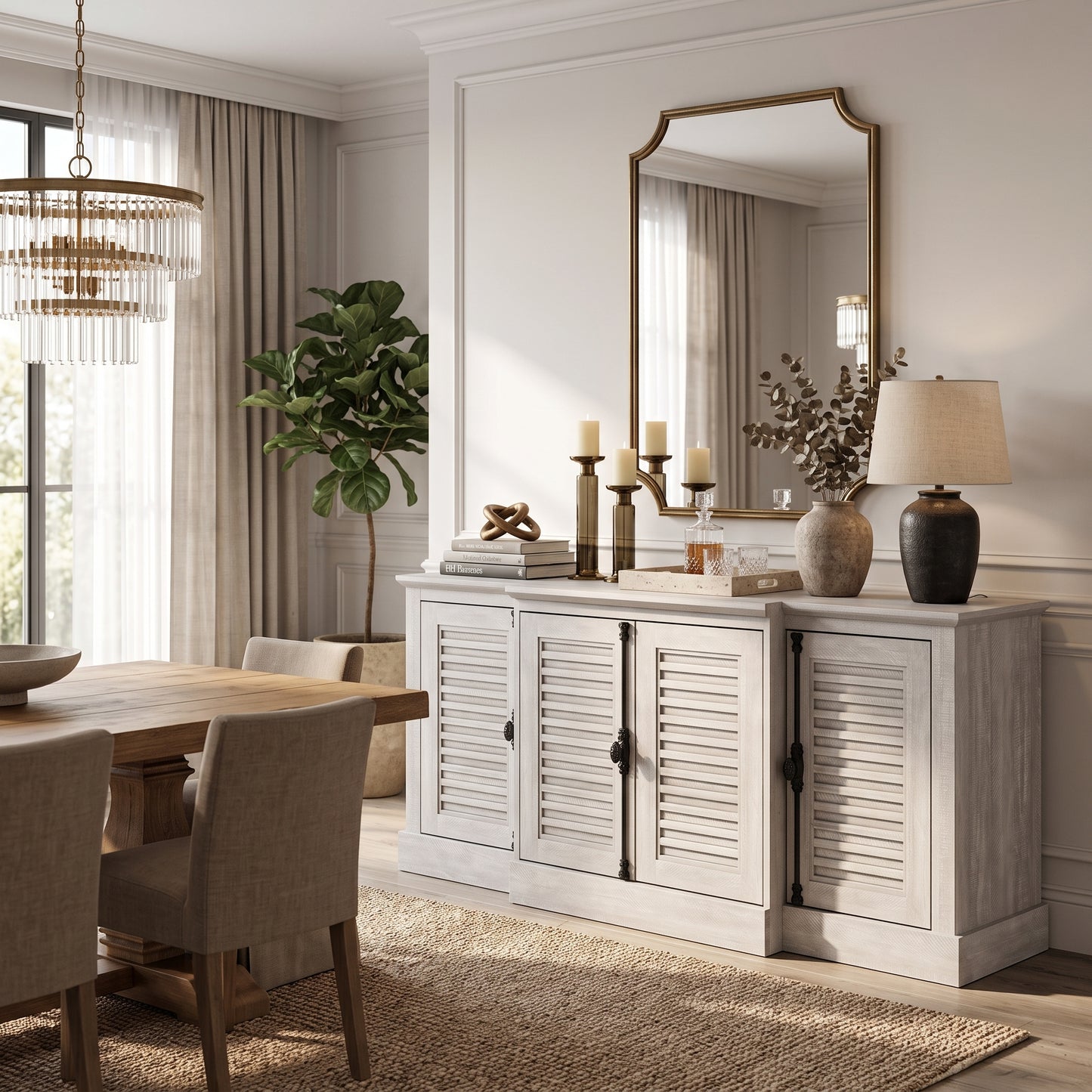 Galano 60" Farmhouse Sideboard Buffet Cabinet with Storage, 4 Louvered Doors & Adjustable Shelves - Gray