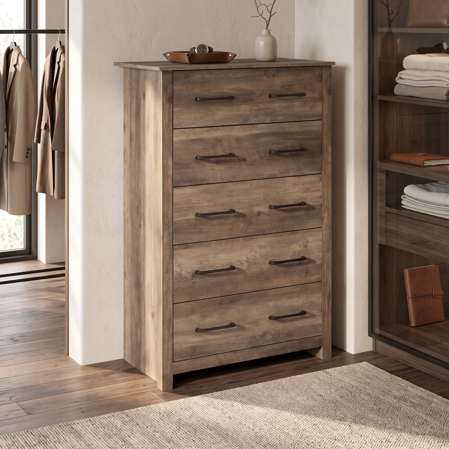 Galano 5-Drawer Tall Dresser for Bedroom with Interlocking Drawers & Anti-Tip Kit, 31.1" Wide