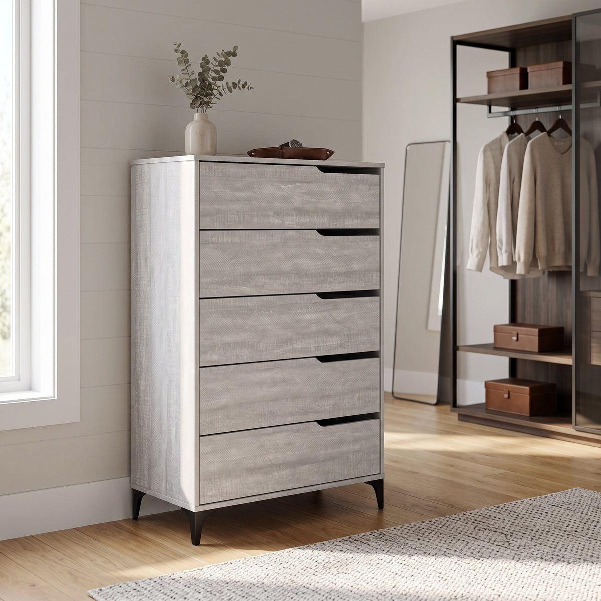Galano Modern 5-Drawer Tall Dresser for Bedroom with Interlocking Drawers & Metal Slides, 30.7" W
