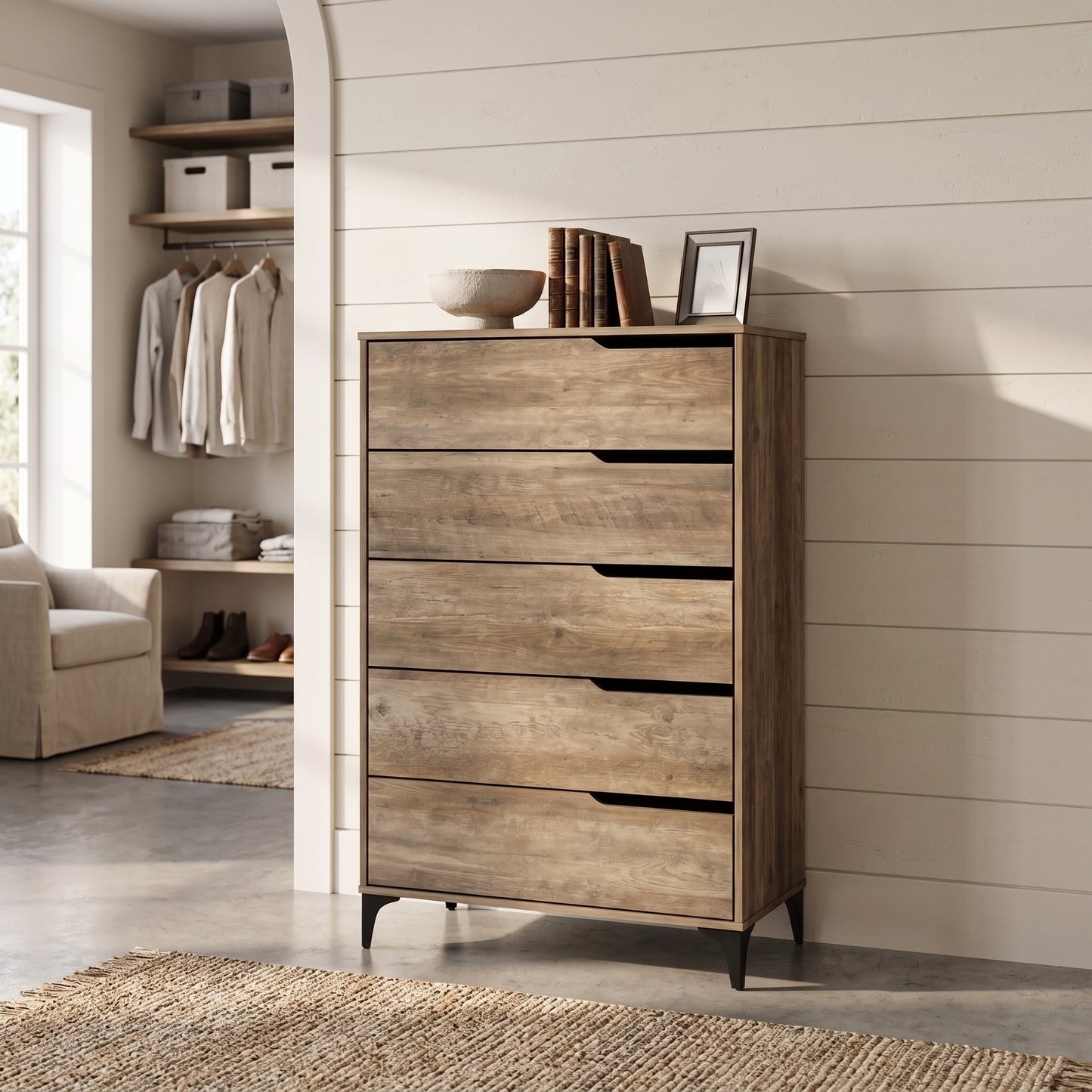 Galano Modern 5-Drawer Tall Dresser for Bedroom with Interlocking Drawers & Metal Slides, 30.7" W