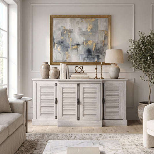 Galano 60" Farmhouse Sideboard Buffet Cabinet with Storage, 4 Louvered Doors & Adjustable Shelves - Gray