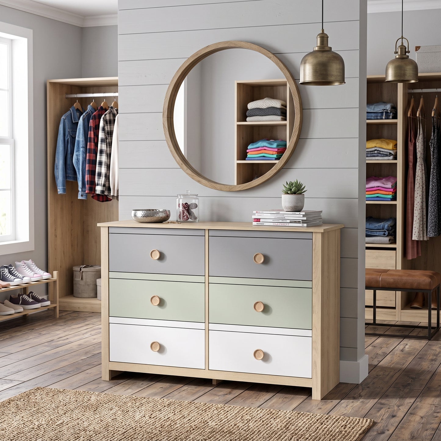Galano Kids & Teen Chest Dresser Storage with Interlocking Drawer System, Gray, Sage Green & White Multi-Tone Fronts