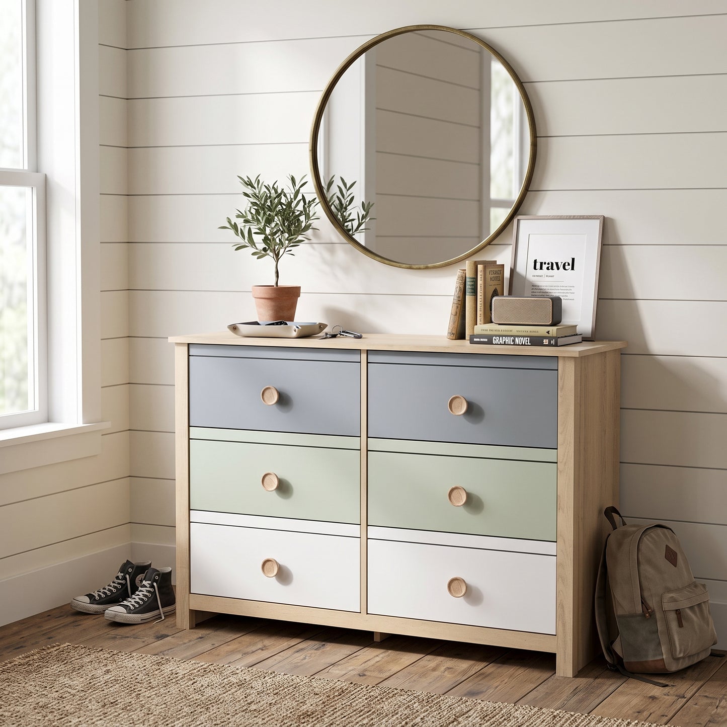 Galano Kids & Teen Chest Dresser Storage with Interlocking Drawer System, Gray, Sage Green & White Multi-Tone Fronts