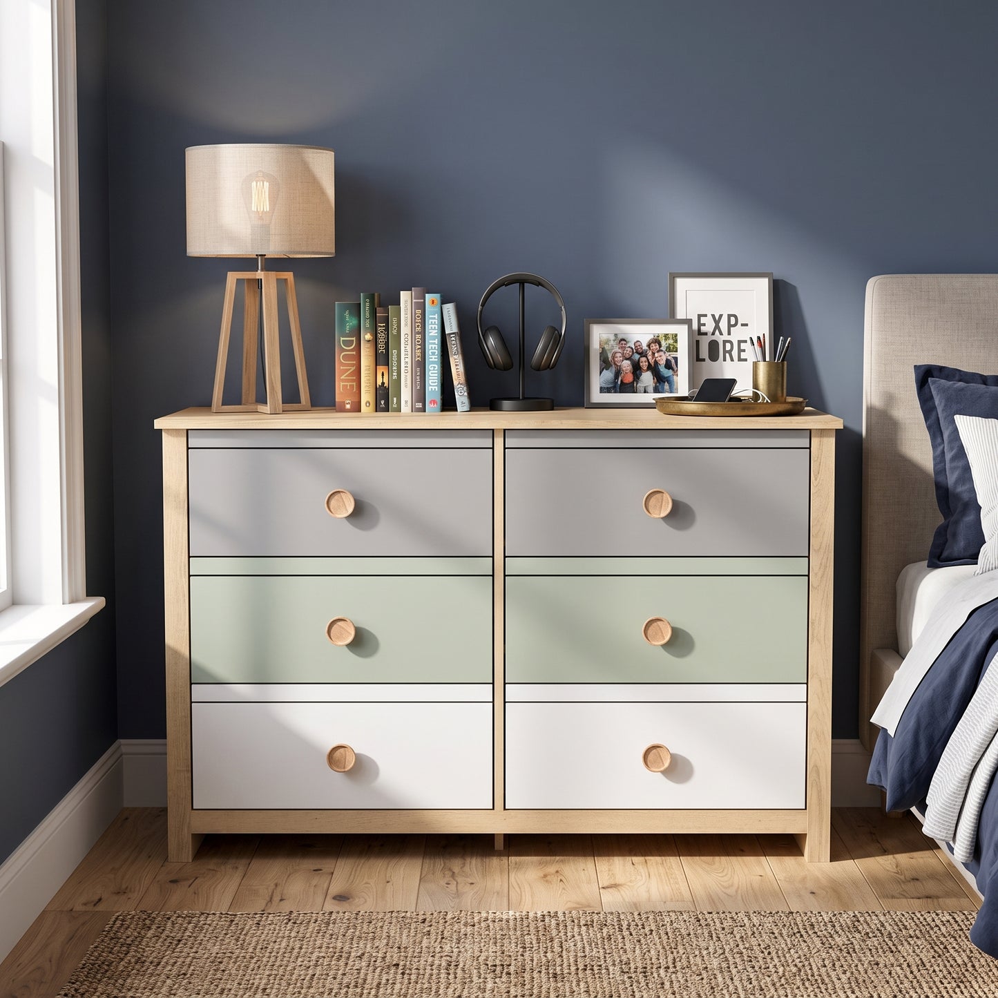 Galano Kids & Teen Chest Dresser Storage with Interlocking Drawer System, Gray, Sage Green & White Multi-Tone Fronts
